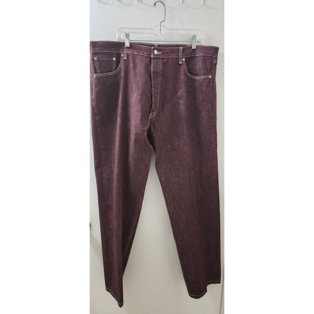 Levis 501 XX Jeans Mens 44x32 Burgundy Maroon White Stitch Button Fly Straight